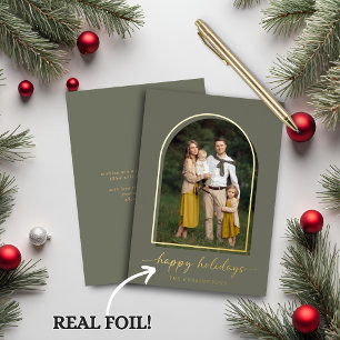 Tarjeta Festiva Con Relieve Metalizado Elegante Relieve metalizado dorado Arch Green Gold