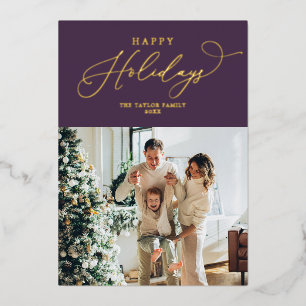 Tarjeta Festiva Con Relieve Metalizado Elegante Relieve metalizado dorado Púrpura Feliz F