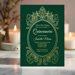 Tarjeta Festiva Con Relieve Metalizado Elegante Relieve metalizado dorado Quinceañera Inv
