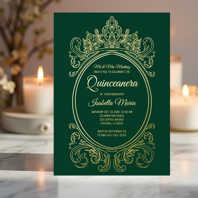 Tarjeta Festiva Con Relieve Metalizado Elegante Relieve metalizado dorado Quinceañera Inv (Subido por el creador)