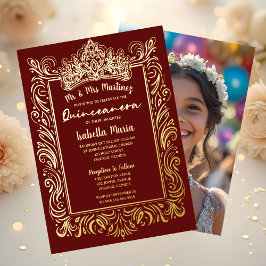 Tarjeta Festiva Con Relieve Metalizado Elegante Relieve metalizado dorado Quinceañera Inv