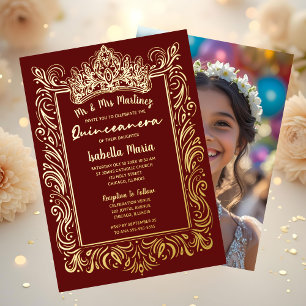 Tarjeta Festiva Con Relieve Metalizado Elegante Relieve metalizado dorado Quinceañera Inv
