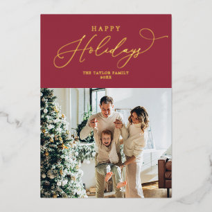 Tarjeta Festiva Con Relieve Metalizado Elegante Relieve metalizado dorado Rojo Felices Fe