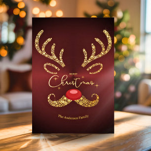 Tarjeta Festiva Con Relieve Metalizado Elegante Reno de Navidad de Oro con Letra de Tende