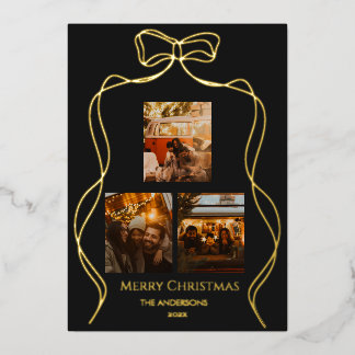 Tarjeta Festiva Con Relieve Metalizado Elegante Rosa de Oro con Foil y 3 Fotos de Ónix Ne