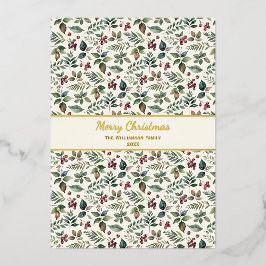 Tarjeta Festiva Con Relieve Metalizado Elegante Rústico Botánico Navideño Bonito