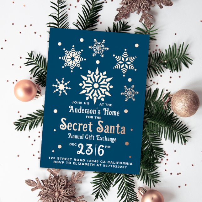 Tarjeta Festiva Con Relieve Metalizado Elegante secreto azul Santa Copos de nieve (Subido por el creador)