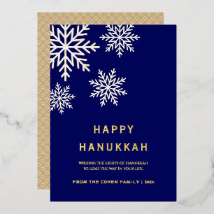 Tarjeta Festiva Con Relieve Metalizado Elegante simple azul moderno Feliz Hanukkah