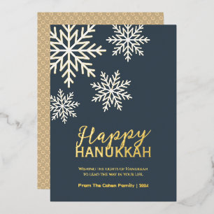 Tarjeta Festiva Con Relieve Metalizado Elegante simple azul moderno Feliz Hanukkah