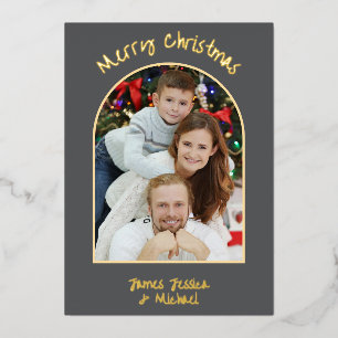 Tarjeta Festiva Con Relieve Metalizado Elegante simple Feliz Navidad Foto Gold