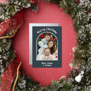Tarjeta Festiva Con Relieve Metalizado Elegante simple Feliz Navidad Foto Plata