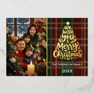 Tarjeta Festiva Con Relieve Metalizado Elegante tarjeta de fotografía navideña con Reliev