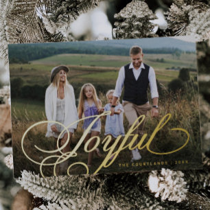 Tarjeta Festiva Con Relieve Metalizado Elegante Tarjeta de Navidad con Letra Script Alegr