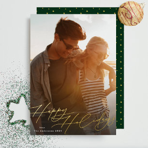 Tarjeta Festiva Con Relieve Metalizado Elegante Tarjeta de Navidad más Feliz con Estilo e