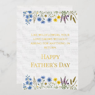 Tarjeta Festiva Con Relieve Metalizado Elegante tarjeta del Día del Padre con flores silv