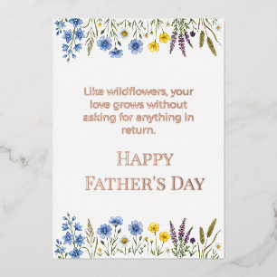 Tarjeta Festiva Con Relieve Metalizado Elegante tarjeta del Día del Padre con flores silv