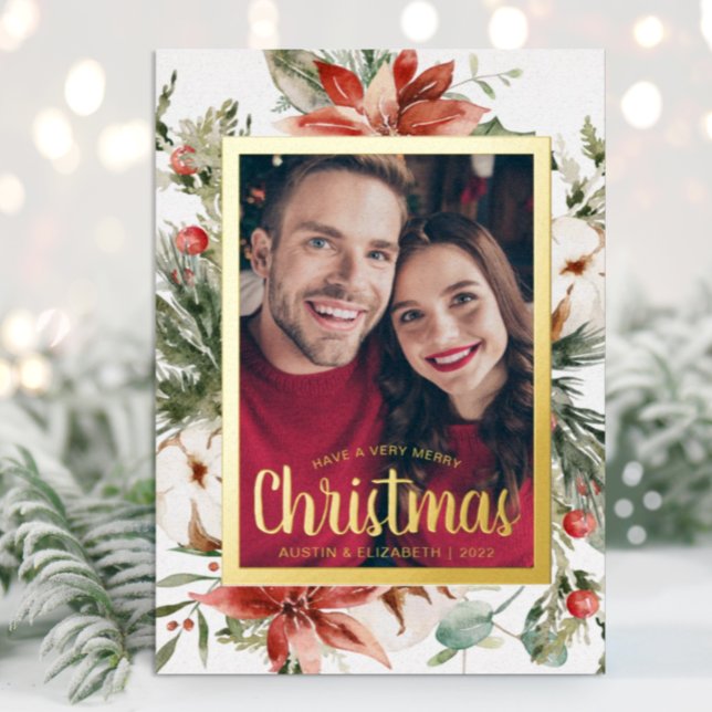 Tarjeta Festiva Con Relieve Metalizado Elegante tarjeta navideña de Relieve metalizado do (Elegant Merry Christmas Gold Foil Holiday Card)