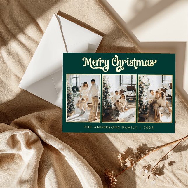 Tarjeta Festiva Con Relieve Metalizado Elegante Tres Fotografías Verdes Profundos Feliz N (Subido por el creador)