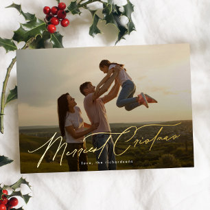 Tarjeta Festiva Con Relieve Metalizado Elegante Una Foto Oro Merry Christmas Typography