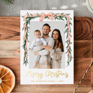 Tarjeta Festiva Con Relieve Metalizado Elegante vegetación con rayas rojas 4 Foto