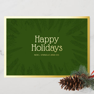 Tarjeta Festiva Con Relieve Metalizado Elegante Vegetación de Invierno Felices Fiestas Co