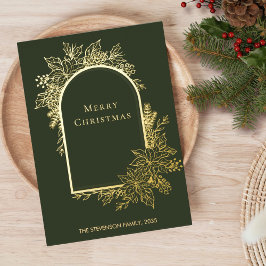 Tarjeta Festiva Con Relieve Metalizado Elegante verde Feliz Navidad de oro
