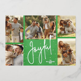 Tarjeta Festiva Con Relieve Metalizado Elegante verde multifoto joyful Silver