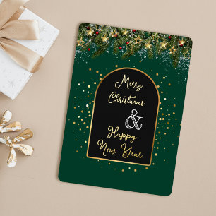 Tarjeta Festiva Con Relieve Metalizado Elegante Verde Oro Papel de Estaño Navidad Año Nue