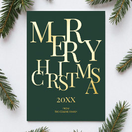 Tarjeta Festiva Con Relieve Metalizado Elegante verde simple Feliz Navidad Minimalista