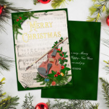 Elegante Vintage Christmas Music Violin Green Gold