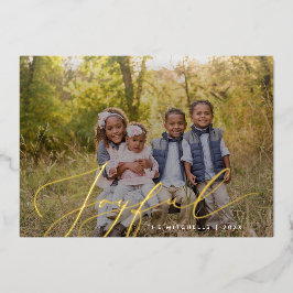 Tarjeta Festiva Con Relieve Metalizado Elegante y alegre foto superpuesta de caligrafía