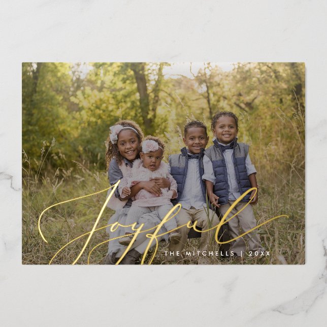 Tarjeta Festiva Con Relieve Metalizado Elegante y alegre foto superpuesta de caligrafía (Anverso)