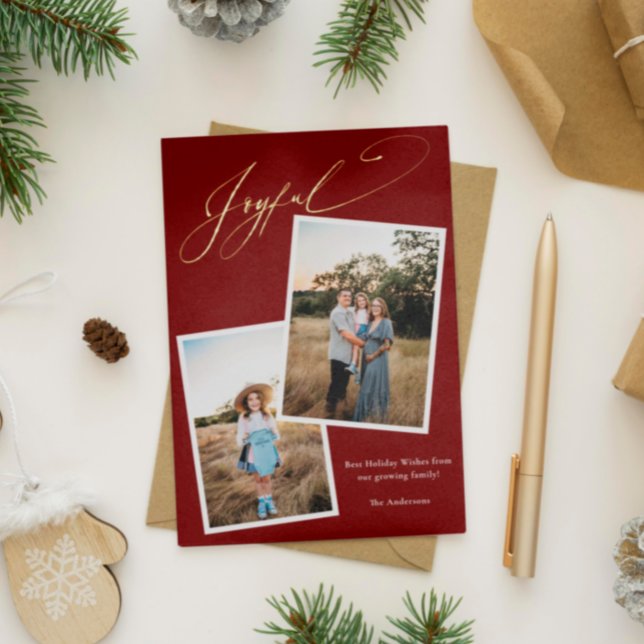 Tarjeta Festiva Con Relieve Metalizado Elegante y alegre fotografía de calligrafía roja e (Subido por el creador)