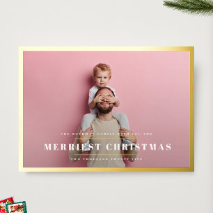 Tarjeta Festiva Con Relieve Metalizado Elegante y alegre Navidad Marco de foto dorado