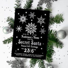Tarjeta Festiva Con Relieve Metalizado Elegante y elegante Santa Secreta negra copo de ni