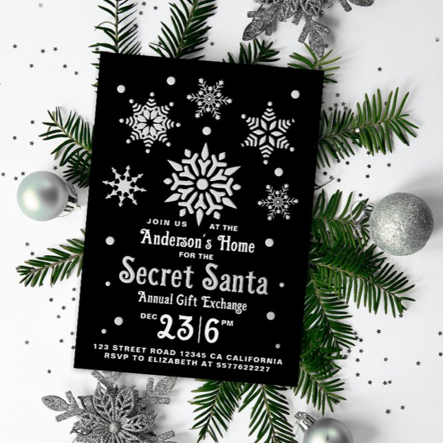 Tarjeta Festiva Con Relieve Metalizado Elegante y elegante Santa Secreta negra copo de ni (Subido por el creador)