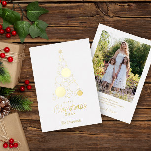 Tarjeta Festiva Con Relieve Metalizado Elegante y lujosa familia de fotos de árbol de Nav