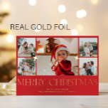 Tarjeta Festiva Con Relieve Metalizado Elegante y moderno collage de fotos multifoto Feli<br><div class="desc">Sencilla plantilla de tarjeta de vacaciones minimalista y elegante personalizado Navidades con Relieve metalizado dorado Tipografía de Feliz Navidad,  cinco fotos,  nombre de familia y tu texto. ¡Fácil de personalizar en ambos lados!               Tenga en cuenta que puede elegir el color del Relieve metalizado: ORO,  PLATA o ROSEGOLD.</div>
