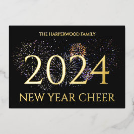 Tarjeta Festiva Con Relieve Metalizado Elegante y simple foto de Año Nuevo Feliz Año Nuev