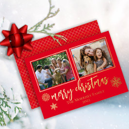 Tarjeta Festiva Con Relieve Metalizado Elegantes copos de nieve navideños 2 Foto