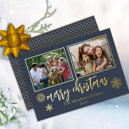 Tarjeta Festiva Con Relieve Metalizado Elegantes copos de nieve navideños 2 Foto