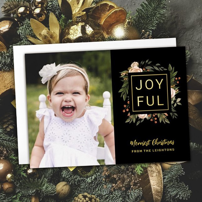 Tarjeta Festiva Con Relieve Metalizado Elegantes Florals de Invierno | Joyful Photo Navid (Subido por el creador)