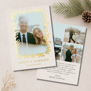Tarjeta Festiva Con Relieve Metalizado Elegantes Lazos de Boda Merry & Married 4 Foto Bod
