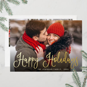 Tarjeta Festiva Con Relieve Metalizado Elegantes Navidades 4 FOTOGRAFÍAS Saludando el oro