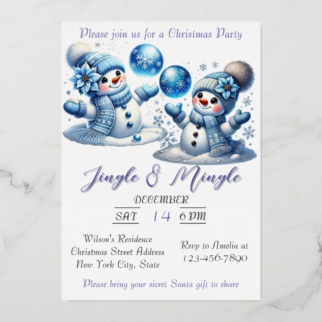 Tarjeta Festiva Con Relieve Metalizado Elegantes Navidades acuarela nevada (Anverso)