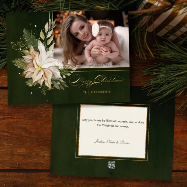 Tarjeta Festiva Con Relieve Metalizado Elegantes Navidades blancos flores caligrafía foto (Subido por el creador)