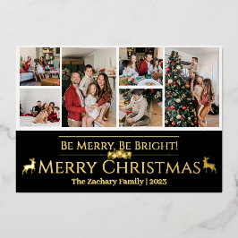 Tarjeta Festiva Con Relieve Metalizado Elegantes Navidades Collage de fotos de la familia