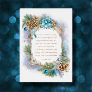 Tarjeta Festiva Con Relieve Metalizado Elegantes Navidades cristianos de KJV Isaiah Verse