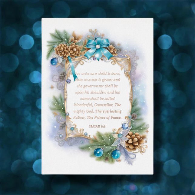 Tarjeta Festiva Con Relieve Metalizado Elegantes Navidades cristianos de KJV Isaiah Verse (Subido por el creador)