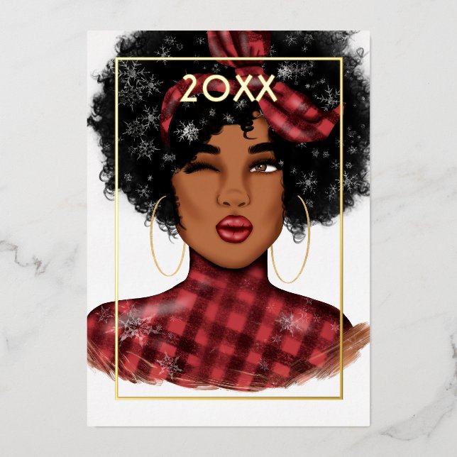 Tarjeta Festiva Con Relieve Metalizado Elegantes Navidades de búfalo afroamericanos (Anverso)